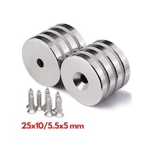 2 Adet 25x10/5x5,5 Mm Neodyum Mıknatıs Havşa Delikli Magnet Vida Atılabilir N35 Nikel Paslanmaz