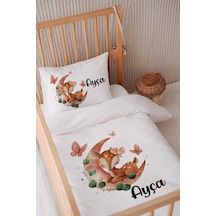%100 Pamuk Saten Isme Özel Isimli 100x150 Bebek Yatak Nevresim Seti Ayda Uyuyan Ceylan