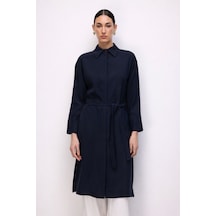 Mizalle Tencel Karışımlı Uzun Lacivert Tunik