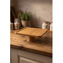 Ayaklı Kare Bambu Sunumluk 25x25 Cm Dekoratif Sunum Standı Pasta Standı Kahvaltılık Meyvelik Servis Tabağı Bej Bej