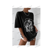 Startmore Kadın Çizgili Figür Oversize Siyah Siyah