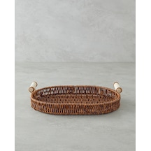 Boho Plastik Rattan Tepsi 29x20x3 Cm Kahverengi
