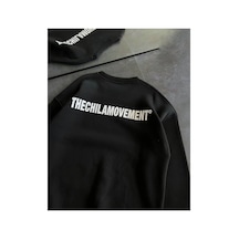 Kadın 3 İplik Kışlık Pamuklu Bisiklet Yaka Oversize Baskılı Sweatshirt - Siyah