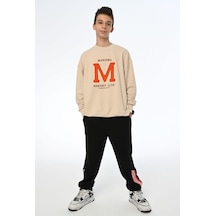 Erkek Çocuk M Harfi İşlemi Sweatshirt-13403-bej Bej