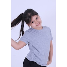 Fyk Kids Baskısız, Düz Bisiklet Yaka Kız Çocuk Tişört Gri