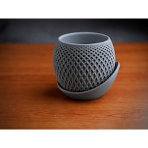 3d Baskı Küre Saksı - Kafes Dokulu İki Parçalı Dekoratif Saksı - Gri-gri