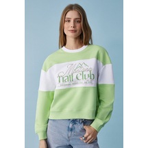 GRIMELANGE Payne Kadın Bisiklet Yaka Oversize Beyaz / Fıstık Yeşili Sweatshirt Beyaz / Fıstık Yeşili Beyaz - Yeşil