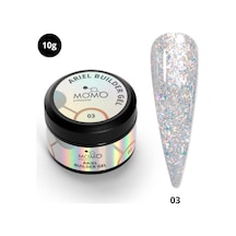 Momo Professional Ariel Builder Gel Nail Art İçin Protez Tırnak Jeli No.03 Şeffaf Holografik Turuncu Sarı Simli 10 Gr