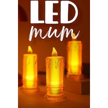 3 Adet Led Mum Simli Tipi Pil Dahil Dumansız Alev Ledli Yapay Dekoratif Mum Işığı Büyük Pt423 ŞEFFAF