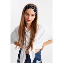 Kadın Çapraz Bağlamalı Pamuklu Penye, Kaymaz, Yumuşak, Esnek, Saç Bandı Bandana - Tek Ebat / Lacivert Puantiye Lacivert Puantiye