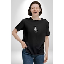 Poseidon Felsefe Siyah Oversize Unisex Ön Orta Minimal Baskılı Tişört Siyah