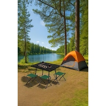 Exent 45x60 Cm Kamp Sehpası + 3 Adet Yeşil Tabure Piknik, Bahçe Balkon Sehpası Katlanır Sehpa-me-3y Çok Renkli