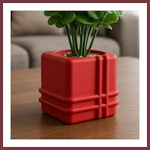 Storeşahin 3d Baskı Square Planter - Izgara Desenli Küp Saksı-kırmızı Shn0720