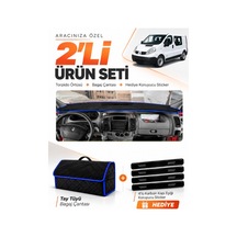 E-biz Renault Trafic 2004-2010 Uyumlu Torpido Örtüsü + Tay Tüyü Bagaj Çantası - Siyah-mavi - Re049