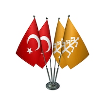 Masa Üstü Karahanlılar Devleti Bayrağı Türk Bayrağı Dörtlü Krom D