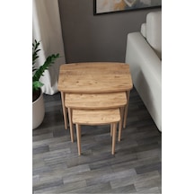 Astor Çam Zigon Sehpa Dikdörtgen 3'lü Set İç İçe Geçebilen Ahşap Ayaklı Çam Desen Yüzey 60gx37dx52y - Atlantik Çam