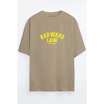 Harward Law Baskılı Unisex Siyah -beyaz - Turuncu - Bej Oversize T-shirt Bej