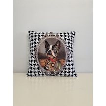 Kral Boston Terrier Köpek Kaz Ayağı Desen Kırlent Kılıfı Renkli