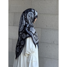 Qalortex Scarf Pamuklu Vintage Desen Eşarp-siyah/gri Siyah-Gri
