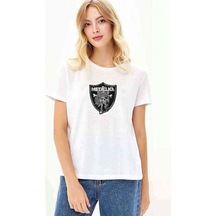 Metallica Heavy Metal Logo Baskılı Beyaz Kadın Tshirt