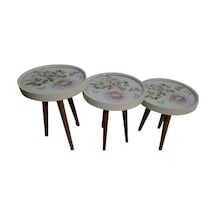 Zigon Sehpa Çember Gonca Gül Model Kayın Retro Parlak Ceviz 3 Aya