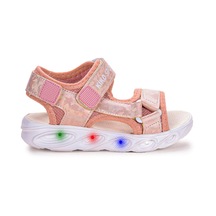 Kiko Kids 133 Hologram Işıklı Kız Çocuk Cırtlı Sandalet Ayakkabı Pudra 001