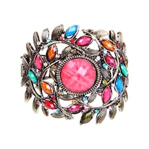 Tblk02690 Renkli Taşlı Döküm Metal Kelepçe Model Kadın Bilezik 2681-2696 Çok Renkli
