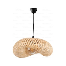 Bambu Elips Sarkıt Avize Lamba 42cm - Iskandinav, Modern, Bohem, Rattan Aydınlatma Bej
