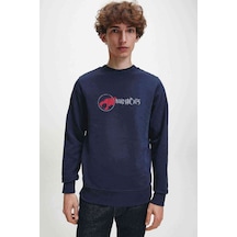 Thundercats Font Baskılı Indigo Mavi Lacivert Erkek Örme Sweat