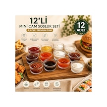 12'li Set 5.5 Cm Dikey Çizgili Cam Sosluk - Mini Reçellik, Kahve Yanı Lokumluk Ve Çerezlik Şeffaf - 902129812 Şeffaf