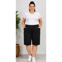 Cocosushicooo Büyük Beden Cepli Kapri Pantolon Lastikli Bel Esnek Kumaş Günlük Kullanım Siyah