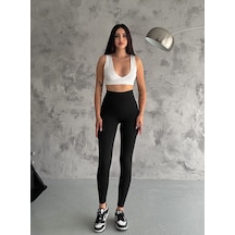 Nolya Moda Yüksek Bel Şardonlu Kışlık İç Göstermez Belize Tayt Siyah
