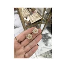 Gold Detaylı Minimalist Çiçek Küpe Altın