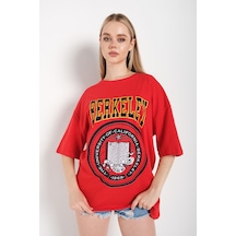 Flood Of Style Kadın Oversize Berkeley Baskılı Kırmızı T-shirt
