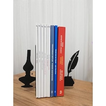 Dekoratif Divit Ve Gaz Lambası Desenli Metal Kitap Tutucu 2 Li Paket Mk15s
