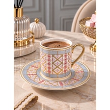 6 Kişilik Porselen 24k Mosaic Kahve Fincanı-7805 Çok Renkli