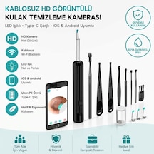 Siyah Kablosuz Hd Görüntülü Kulak Temizleme Kamerası, Led Işıklı Type-c Şarjlı İos Ve Android Uyumlu 0
