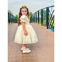 H L Y Karol Tasarım Sarı Kurdaleli Vintage Kız Bebek Elbise,doğum Günü Elbise,fotoğraf Çekim Elbise,0-12 Yaş Uygun KREM
