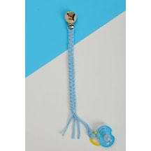 E&f Store El Örmesi Doğal Ahşap Emzik Askısı - Penguen - Bebe Mavi Bebek Mavisi