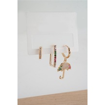 By Zeyna Aksesuar Kadın Vip Seri Zirkon Taşlı 3'lü Küpe-4596 Altın