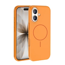 Apple, Uyumlu iPhone 17 Kılıf M-safe Şarj Özellikli Metal Kamera Çerçeveli Zore Edi Silikon Kapak Turuncu