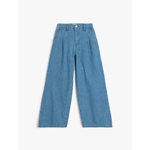 Koton Geniş Paça Kot Pantolon Cepli Pamuklu - Wide Leg Jean Orta İndigo 5skg40060ad Indigo