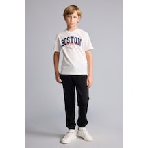 Defacto Baskılı Tişört Regular Fit Eşofman Altı 2li Takım Erkek Çocuk H5567a826auer105 Ekru-er105