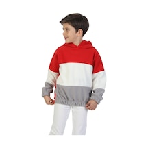 Erdem Kıds Unisex Kız-erkek Çocuk Sweatshirt-kazak Kapüşonlu Beli Lastikli Çok Renkli Kışlık Polar Sweat Kırmızı-ekru-gri Kırmızı-ekru-gri