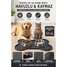 Kedi Köpek Mama Ve Su Kabı Altlığı Kemik Figürlü 45x35 Cm Kaymaz Mama Matı Yıkanabilir Döküntü Önleyici
