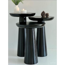 Simillo Wood Wooden Siyah Ahşap 3 Lü Set Fitilli Mantar Yan Sehpa Modern Siyah Renk Fiskos Siyah