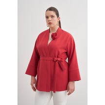 Aker Kırmızı Kumaş Broşlu Kimono Kırmızı Kırmızı