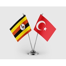 Uganda Ve Türkiye Bayrağı İkili Saten Masa Bayrağı Takımı Diğer
