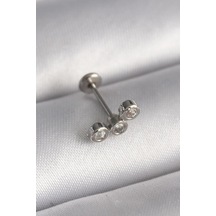316l Çelik Gümüş Renk Zirkon Taşlı Tragus Piercing - Prt3500eb02961-8024 Gümüş