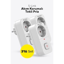 S-link Sl-010 Bykalite 3lü Set 16a/250v 750 Joule Anahtarlı Isıya Duyarlı Devre Ve Akım Korumalı Tekli Priz 0.2 M